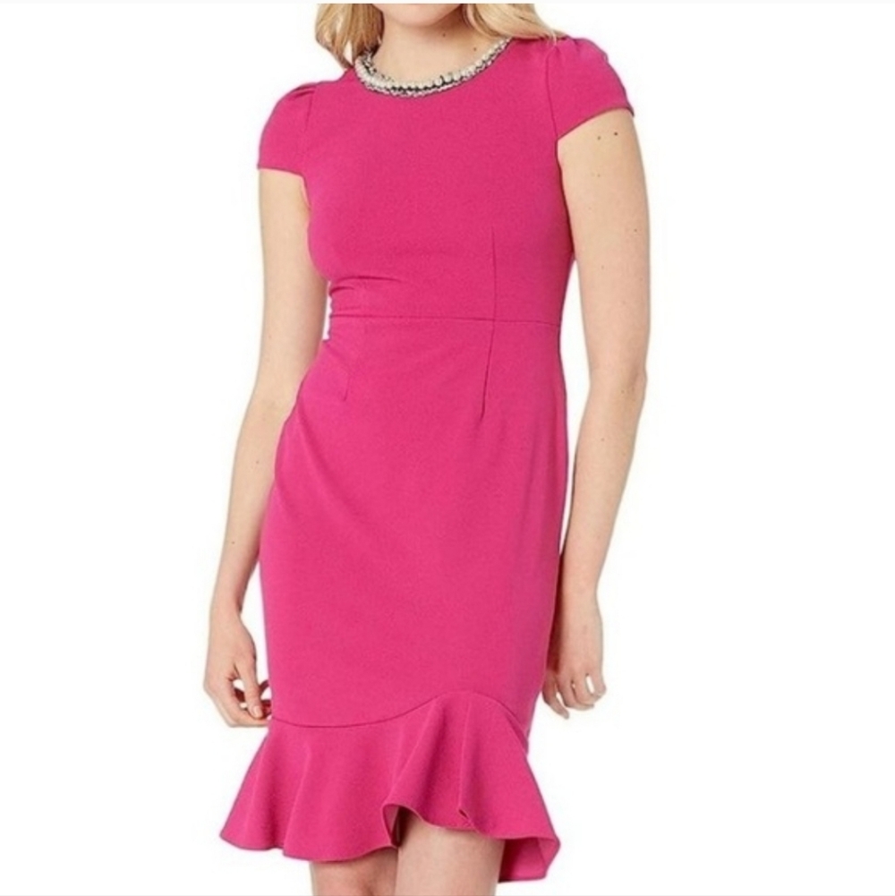 Betsey Johnson Fuchsia Dress Pearl Beaded Collar Sz 6